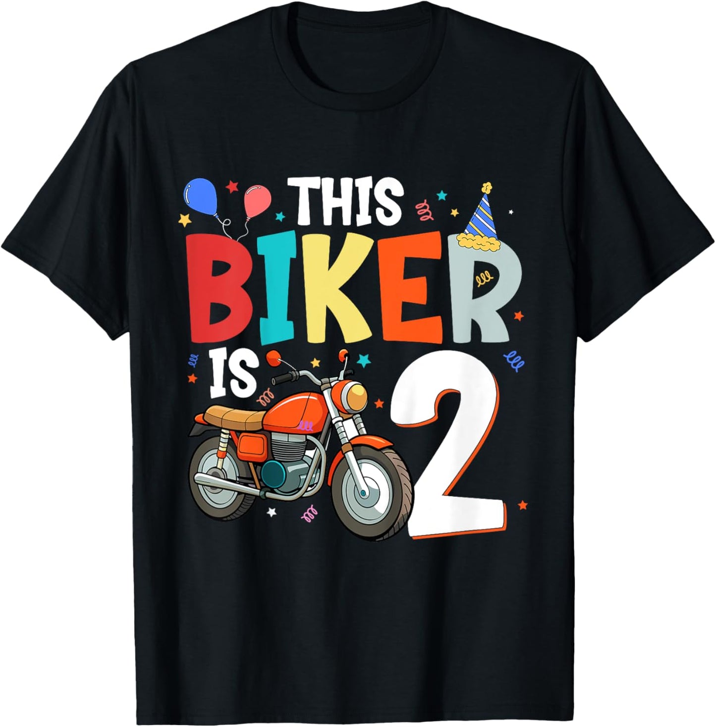 Motorcycle 2nd Birthday 2 Second Two Yr Old Biker Boys Kids T-Shirt - T-Shirt | Black