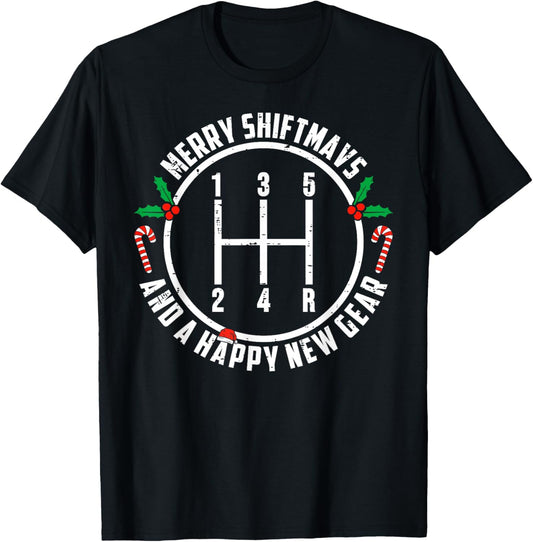 Merry Shiftmas And A Happy New Gear Car Guy Christmas T-Shirt - T-Shirt | Black