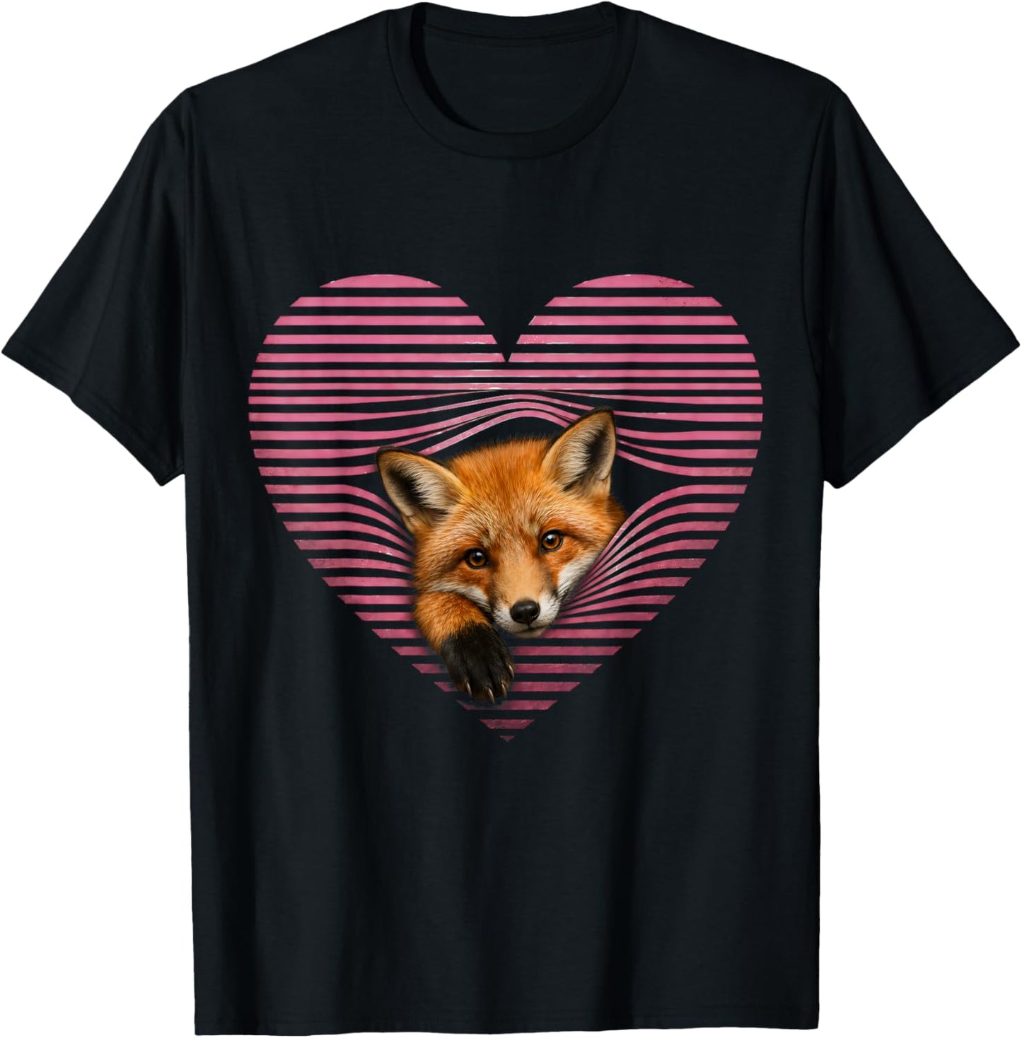 Cute Fox in Heart Retro Woodland Lover Vintage Style T-Shirt - T-Shirt | Black