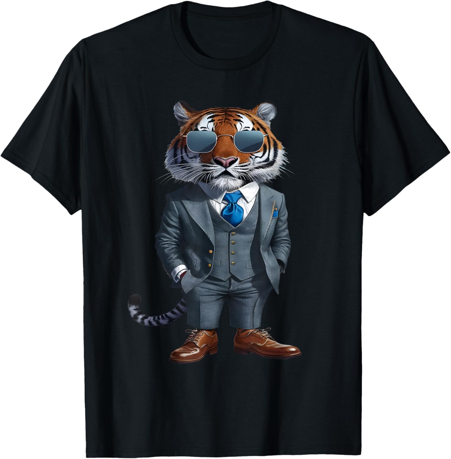 Tiger Men Woman Tiger In Suit Tiger T-Shirt - T-Shirt | Black