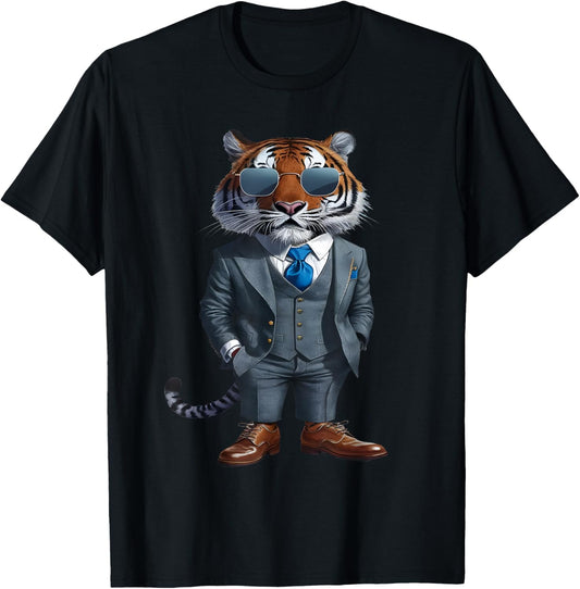 Tiger Men Woman Tiger In Suit Tiger T-Shirt - T-Shirt | Black
