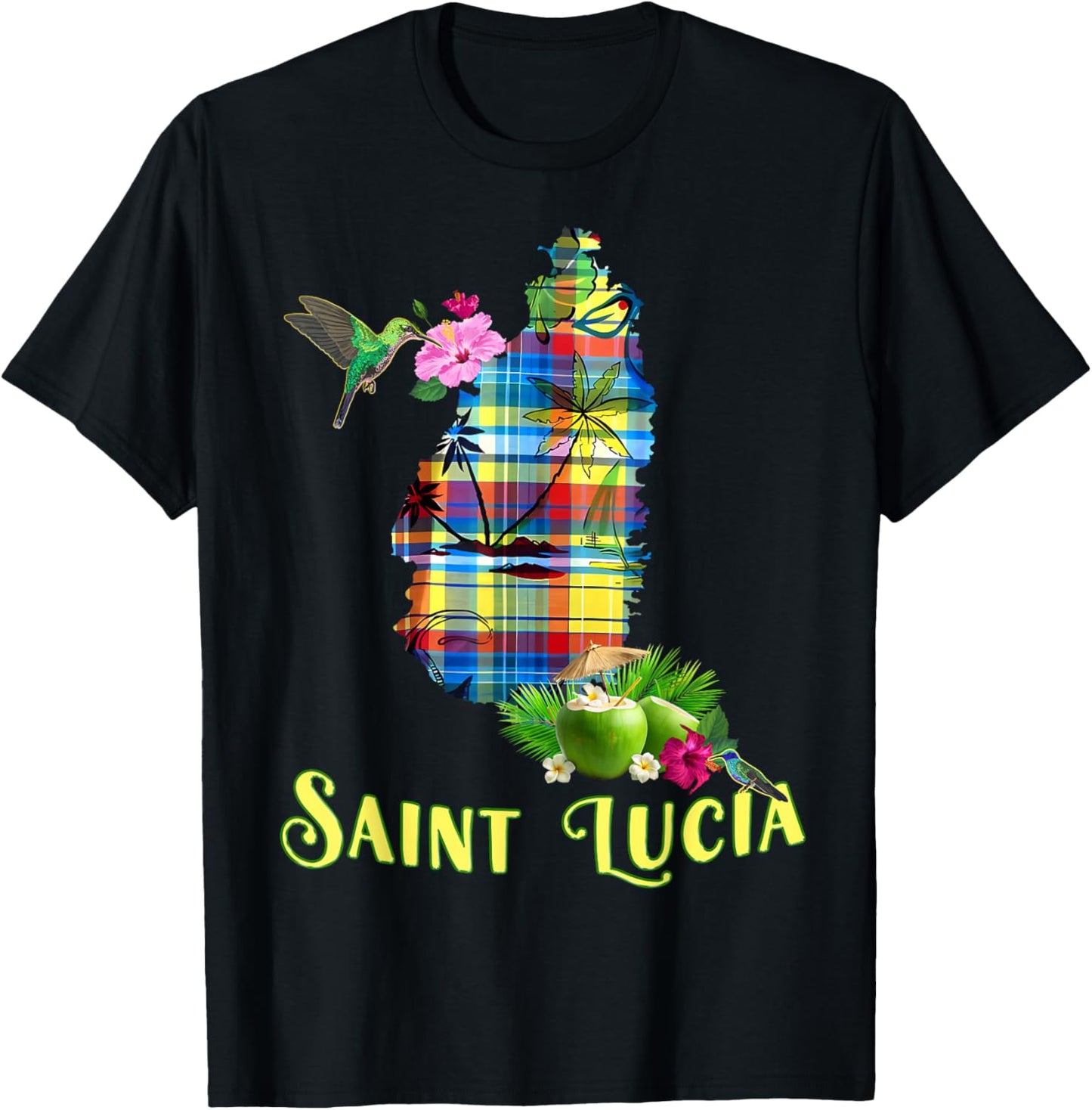 Saint Lucia Treasure Of The Caribbean Madras Heritage T-Shirt - T-Shirt | Black