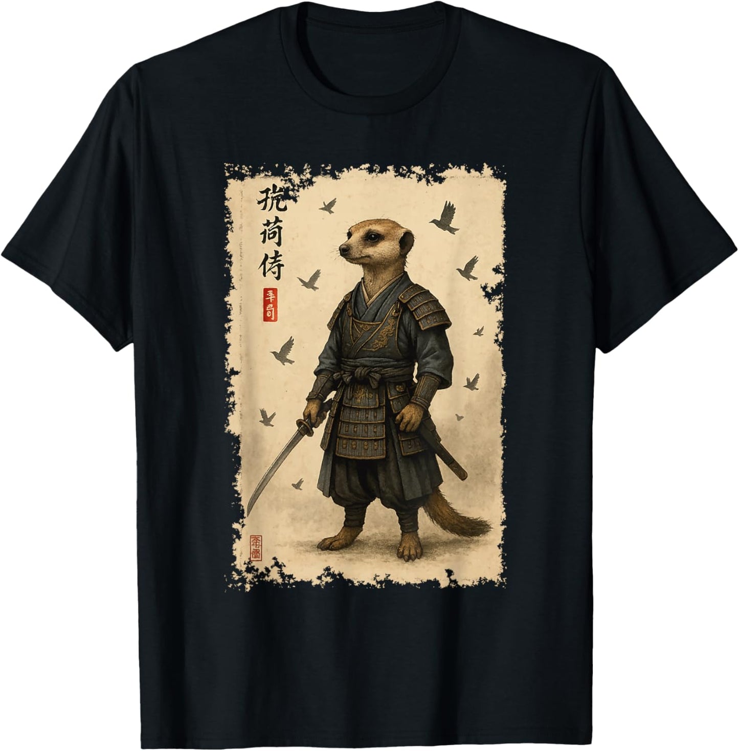 Funny Samurai Meerkat Warrior Art Japanese Style T-Shirt - T-Shirt | Black