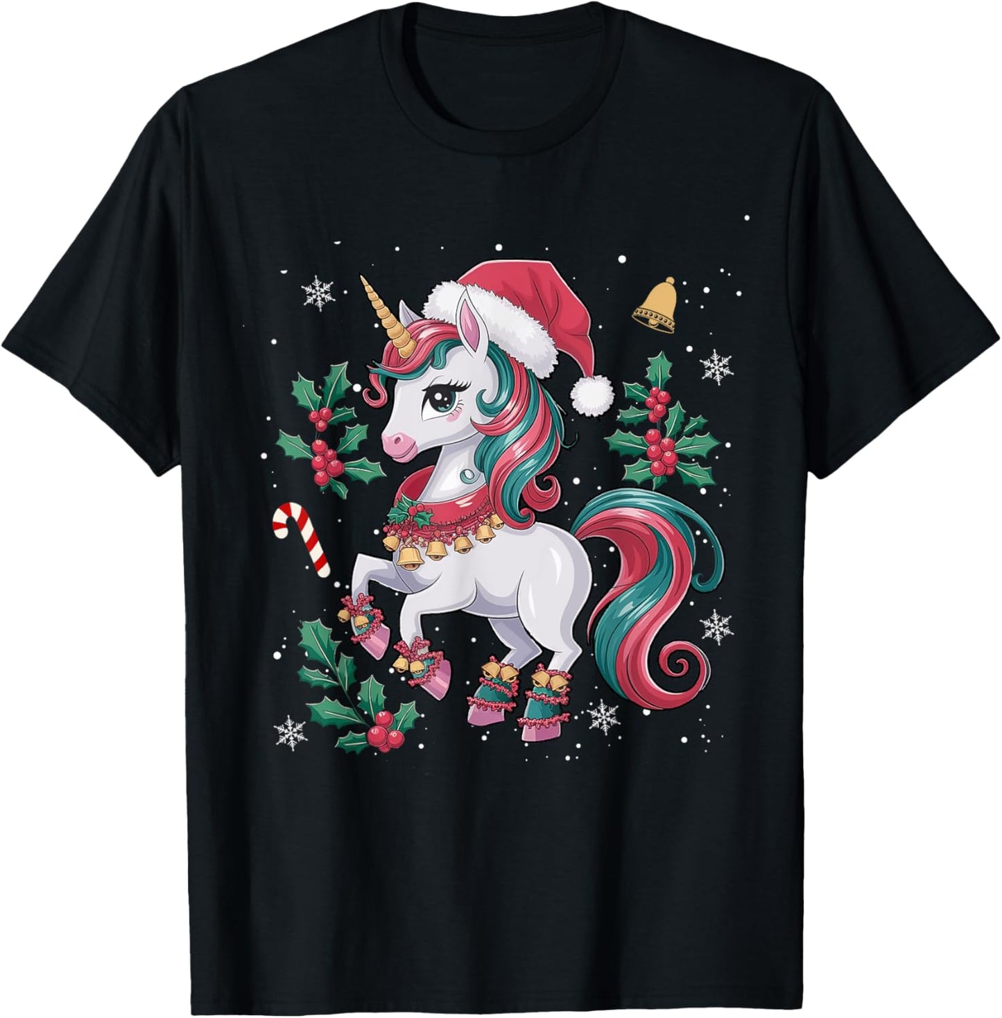Cute Unicorn Christmas Girls Kids Toddler Xmas Santa Unicorn T-Shirt - T-Shirt | Black