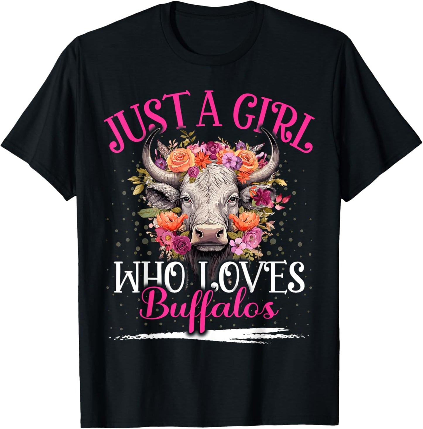 Just A Girl Who Loves Buffalos Aesthetic Floral Buffalo T-Shirt - T-Shirt | Black