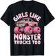 Funny Girls Like Monster Trucks Too Pink Monster Truck Girls T-Shirt - T-Shirt | Black