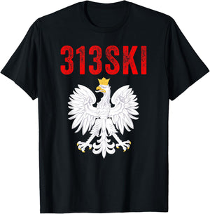 313SKI Detroit Michigan Area Code 313 Polska Polish Pride T-Shirt - T-Shirt | Black