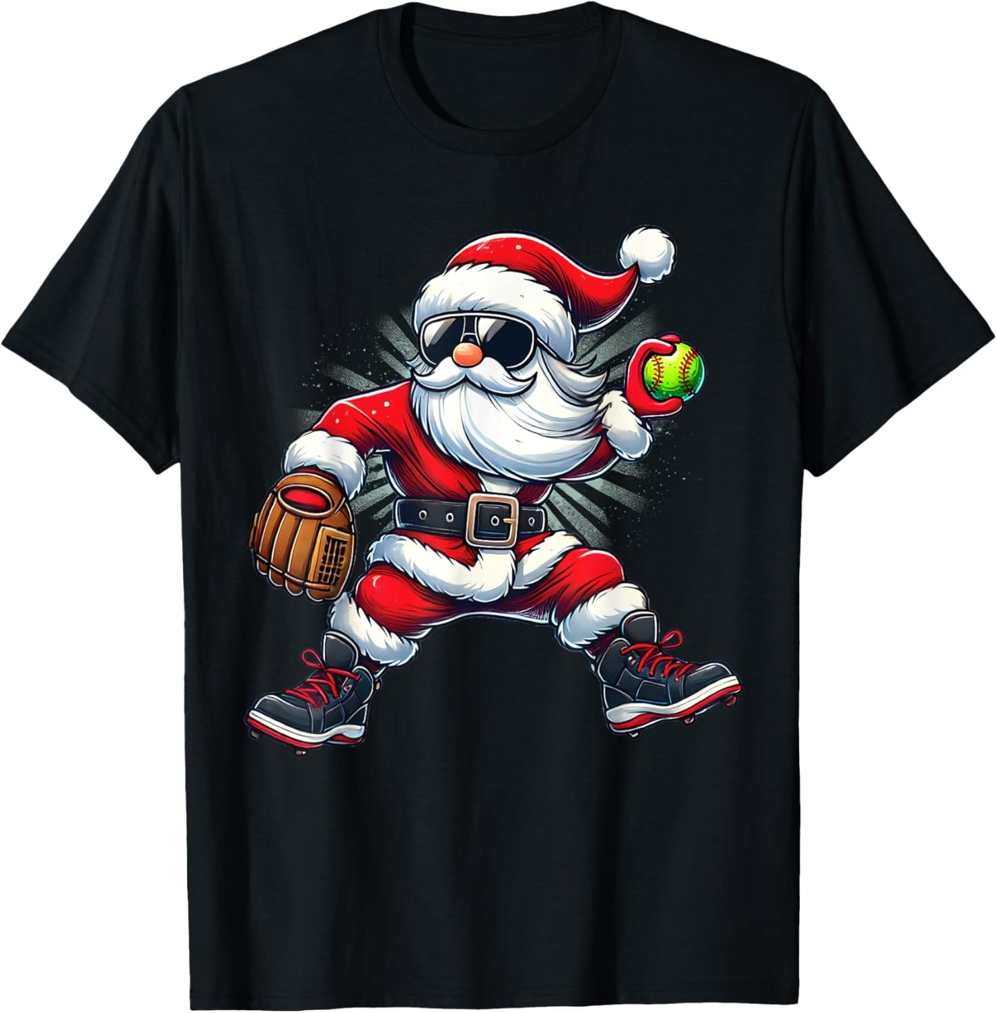 Santa Playing Softball as Pitcher Boys Kids Teens Christmas T-Shirt - T-Shirt | Black