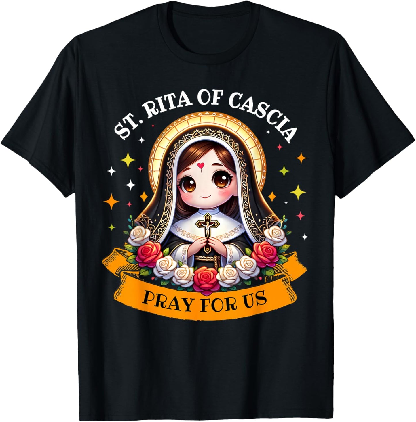 St Rita of Cascia Pray for Us Devotional Catholic for Kids T-Shirt - T-Shirt | Black