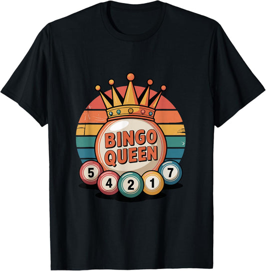 Retro Bingo Queen Design for Bingo Lovers Bingo Balls T-Shirt - T-Shirt | Black