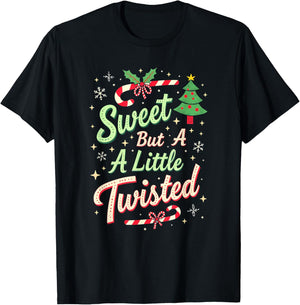 Sweet But Twisted Funny Christmas Candy Cane Xmas T-Shirt - T-Shirt | Black