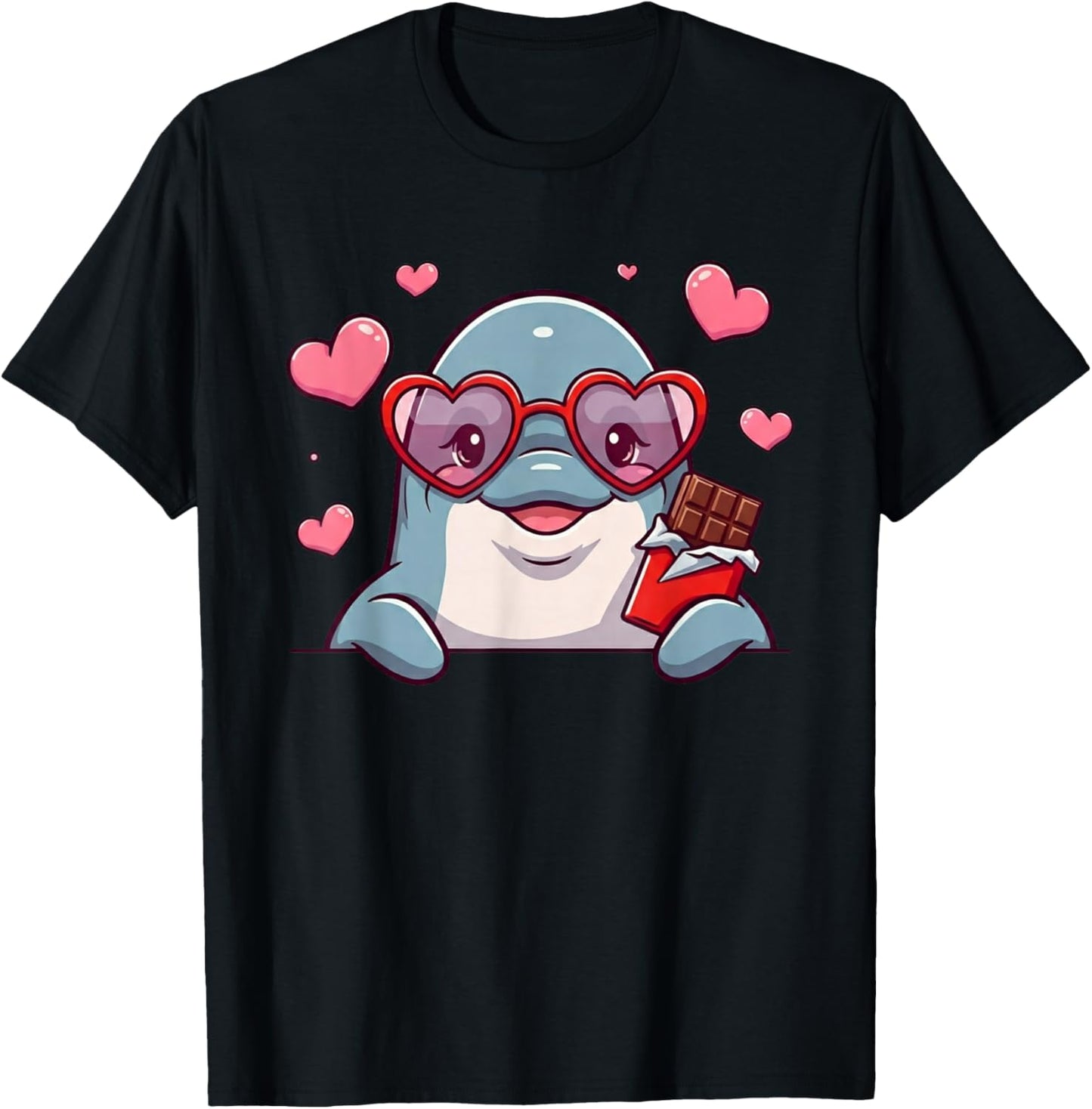 Funny Dolphin Heart Chocolate Valentine Kids T-Shirt - T-Shirt | Black