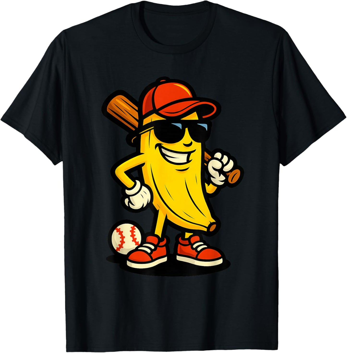 Cool Banana Baseball Cartoon Funny Sports Design T-Shirt - T-Shirt | Black