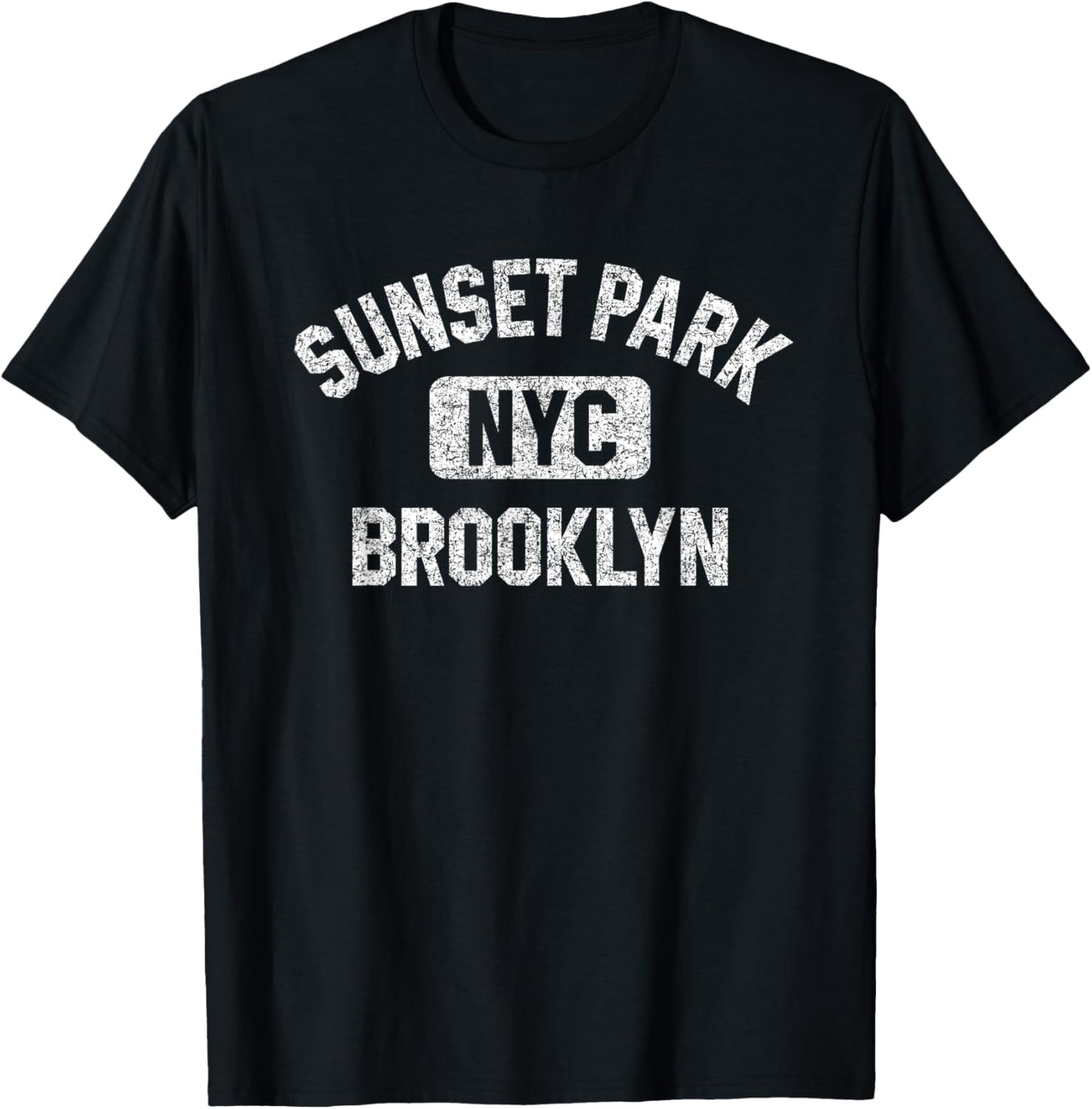 Sunset Park Brooklyn NYC Gym Style Distressed White Print T-Shirt - T-Shirt | Black