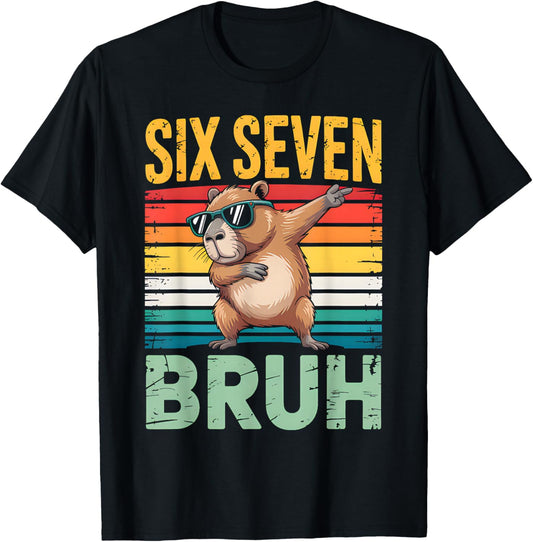 Funny 67 Meme Boys Kids 6 7 Dabbing Six Seven Bruh Capybara T-Shirt - T-Shirt | Black