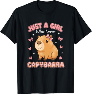Just A Girl Who Loves Capybarra Kids Cute Capybara Cartoon T-Shirt - T-Shirt | Black