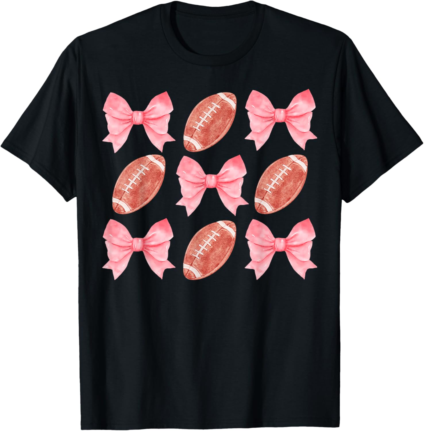 Football Sister Mom Tween Teen Girl Girly Pink Bow Preppy T-Shirt - T-Shirt | Black