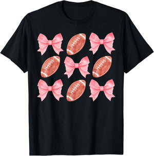 Football Sister Mom Tween Teen Girl Girly Pink Bow Preppy T-Shirt - T-Shirt | Black