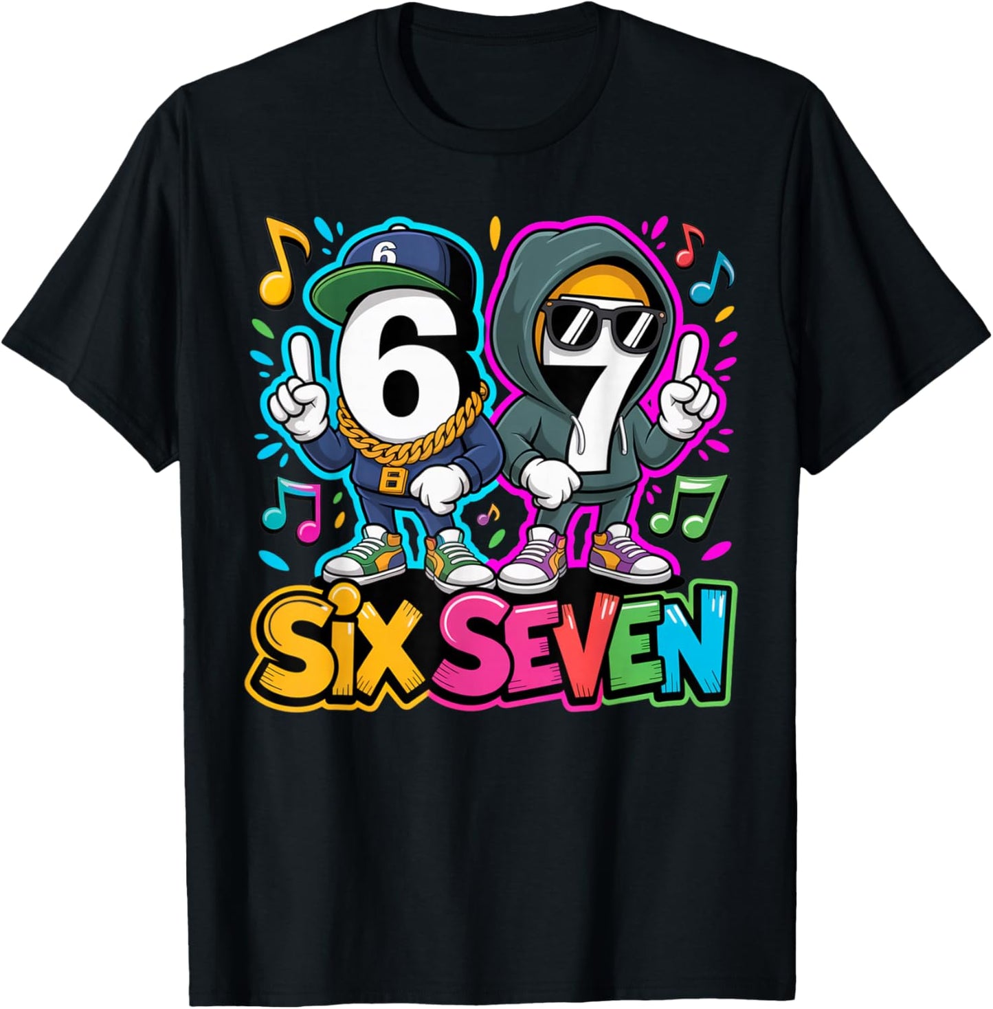 67 Six Seven 6-7 - Funny Italian Brainrot Gaming Street Meme T-Shirt - T-Shirt | Black