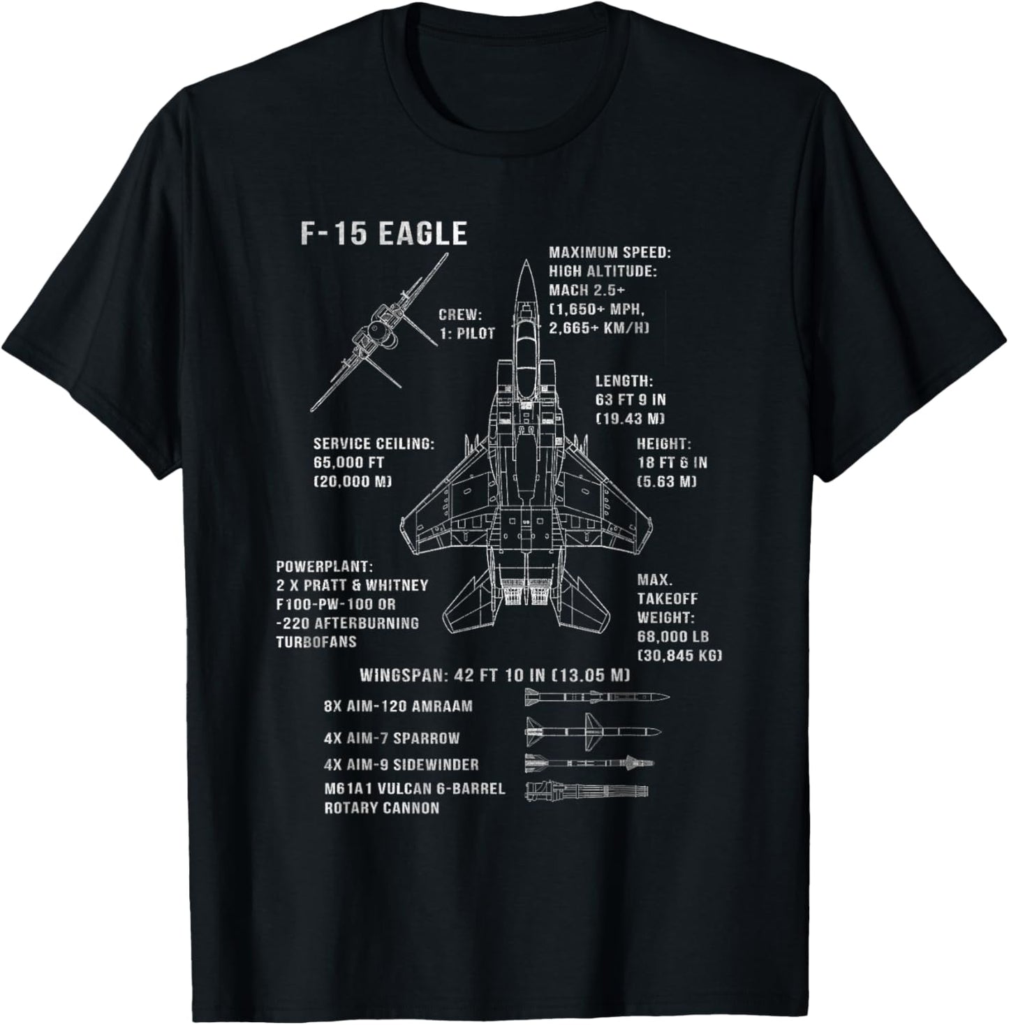 F-15 Eagle Specs Fighter Jet Military Aircraft Veteran T-Shirt - T-Shirt | Black