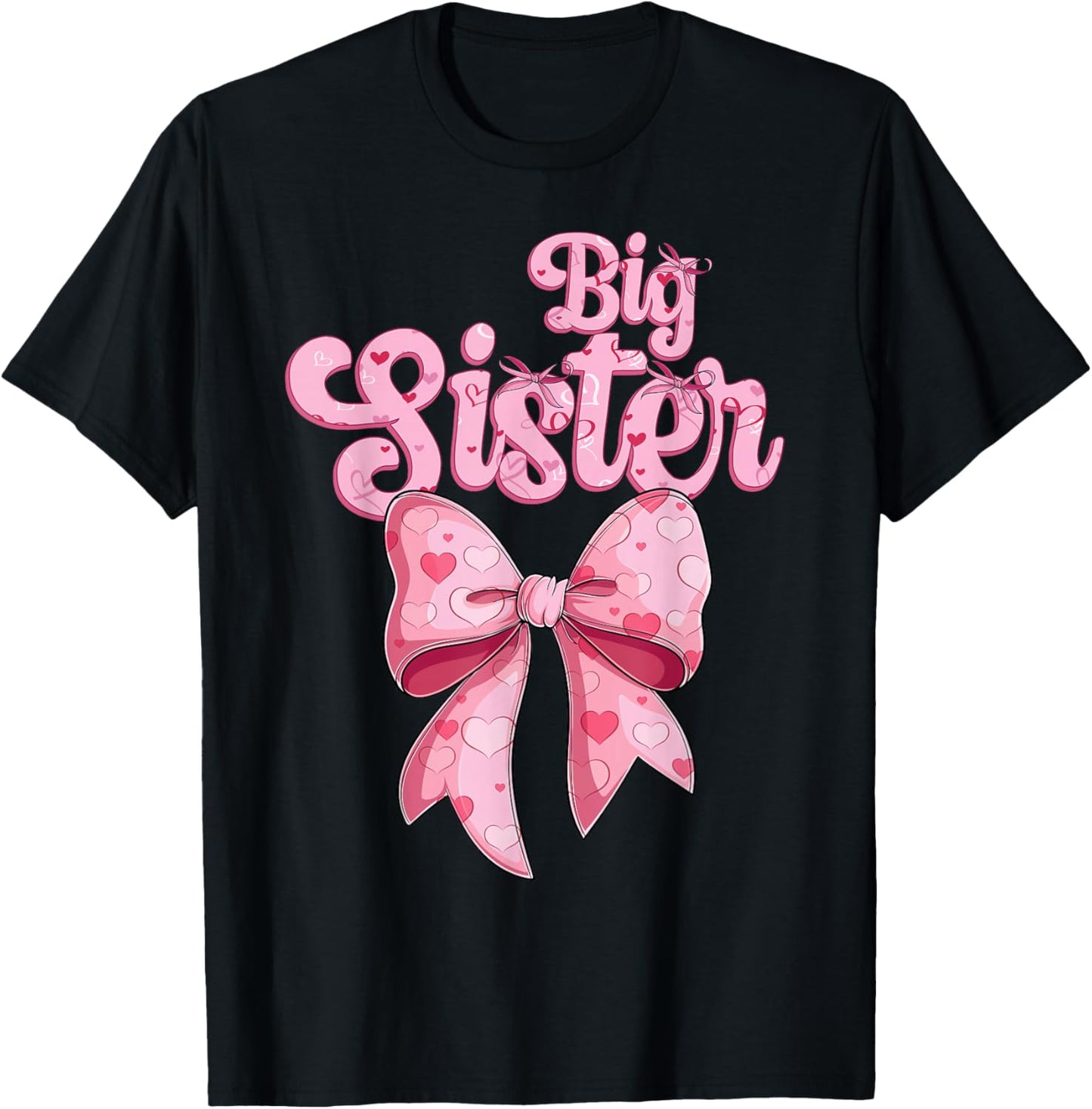 coquette bow family matching Groovy pink Big Sister T-Shirt - T-Shirt | Black
