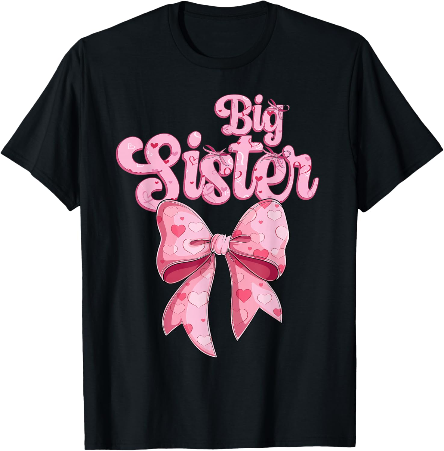 coquette bow family matching Groovy pink Big Sister T-Shirt - T-Shirt | Black