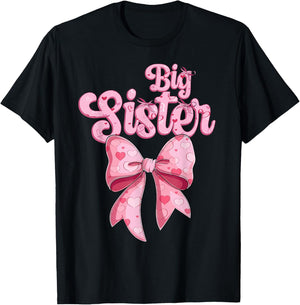 coquette bow family matching Groovy pink Big Sister T-Shirt - T-Shirt | Black