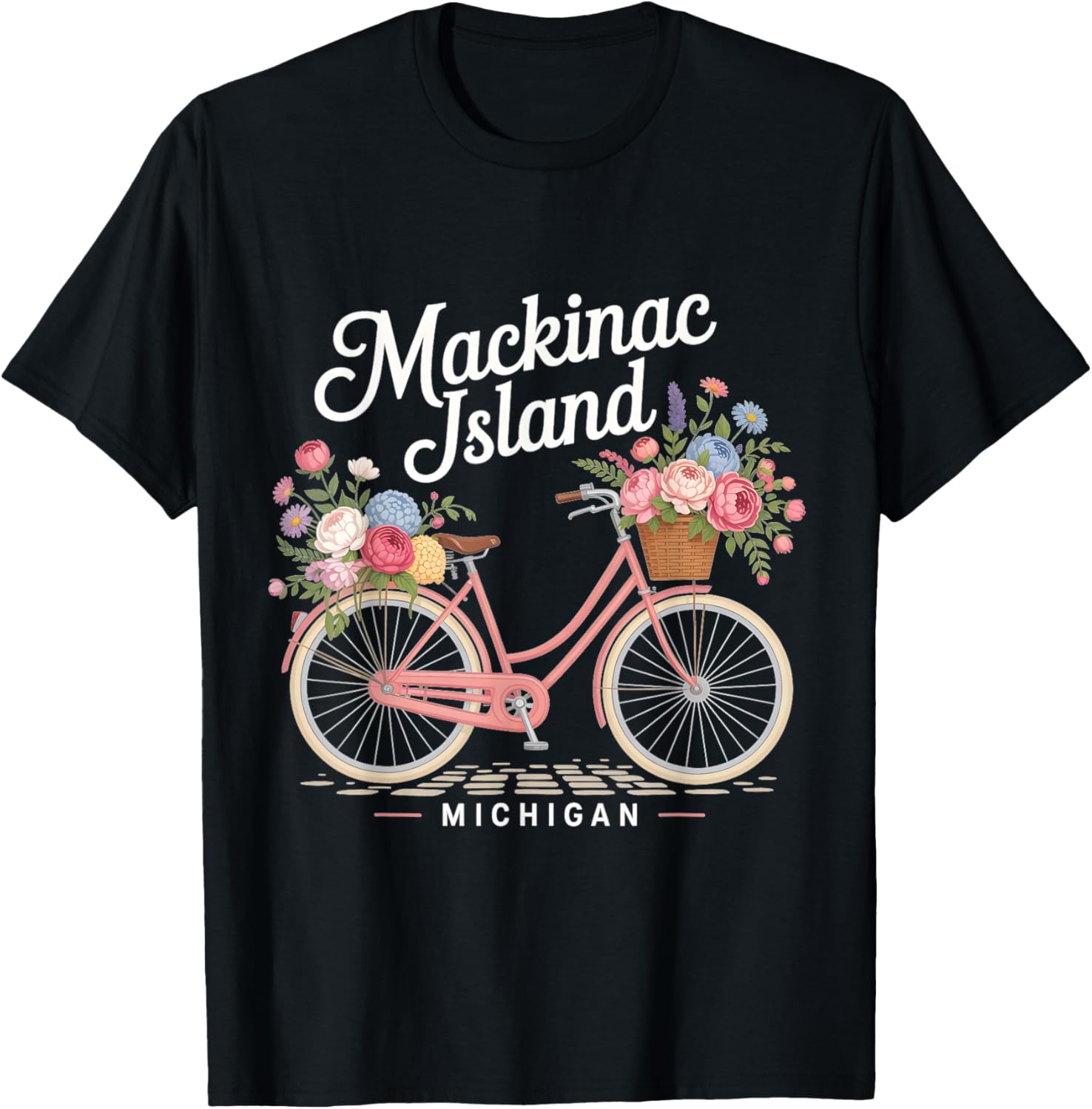 Vintage Mackinac Island Michigan with Flowers Women T-Shirt - T-Shirt | Black