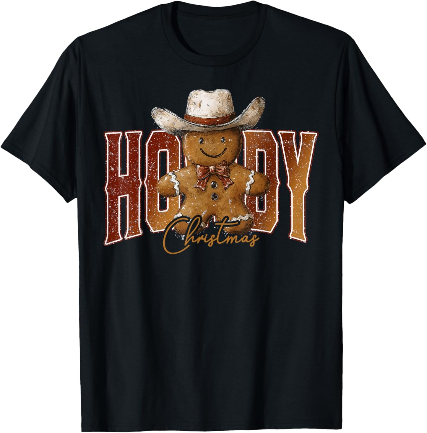 Howdy Christmas Gingerbread Man Cowboy Rodeo Western Country T-Shirt - T-Shirt | Black