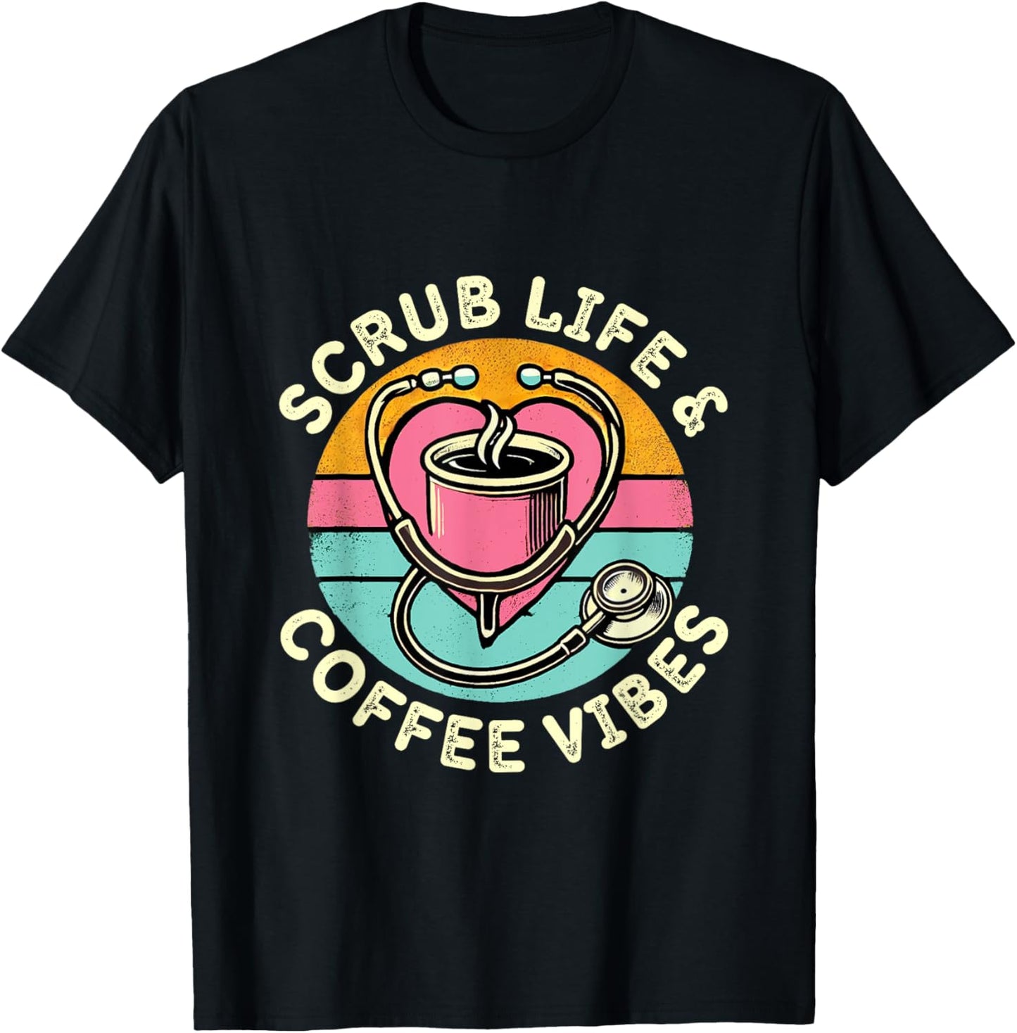Cute Registered Nurse Life Retro RN Coffee Lover T-Shirt - T-Shirt | Black