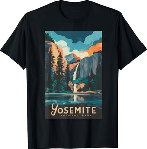 Retro Yosemite California National Park Tunnel View Trails T-Shirt - T-Shirt | Black