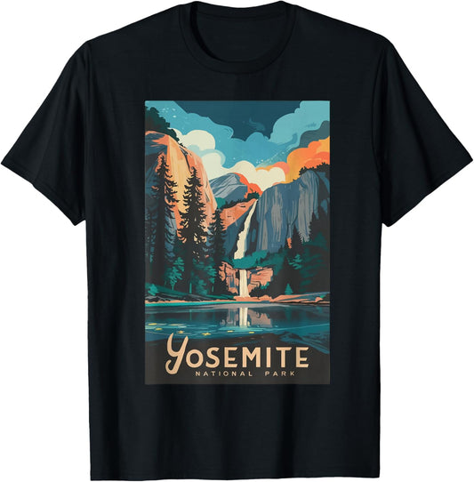 Retro Yosemite California National Park Tunnel View Trails T-Shirt - T-Shirt | Black