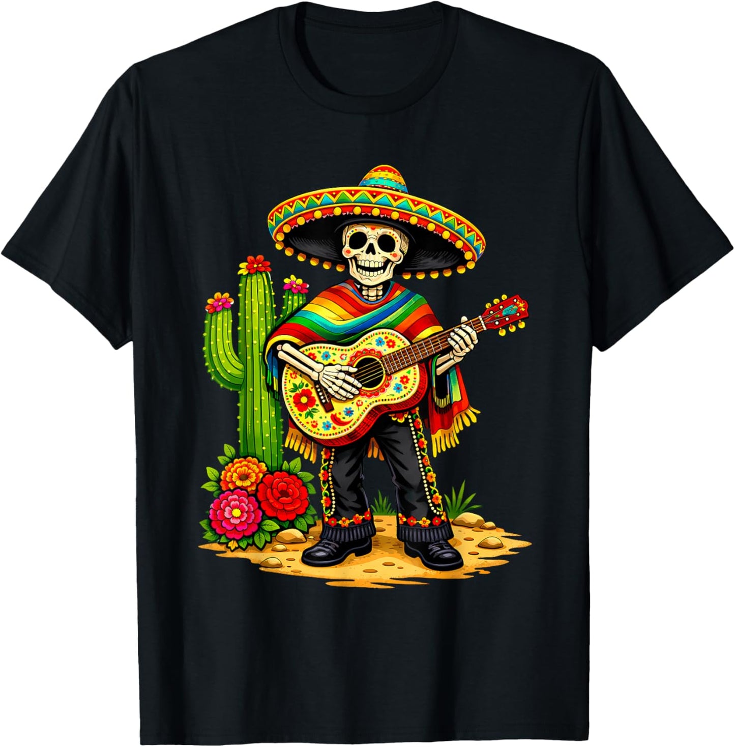 Skeleton Guitar Mexican Fiesta Sombreros 5 Cinco De Mayo Men T-Shirt - T-Shirt | Black