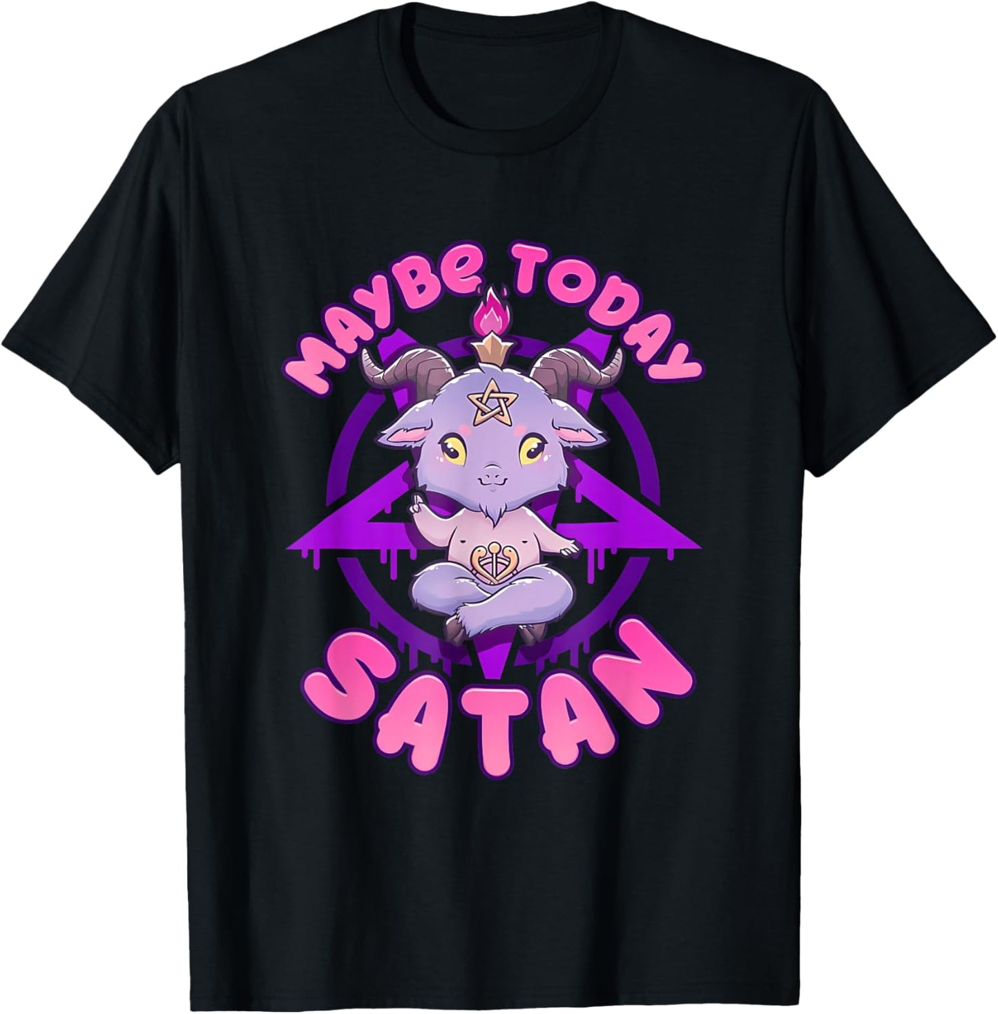 Maybe Today Satan Funny Satanism Quote Cute Kawaii Baphomet T-Shirt - T-Shirt | Black