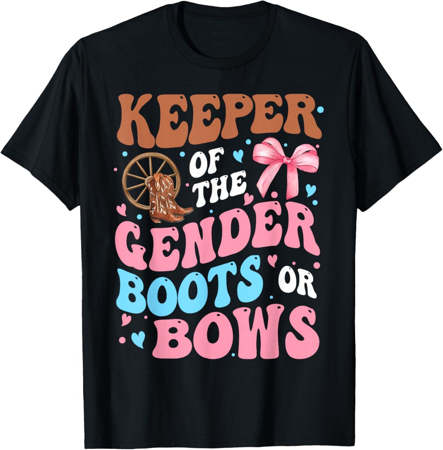 Boots or Bows Funny Keeper of Gender Baby Reveal Party T-Shirt - T-Shirt | Black