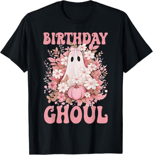 Birthday Ghoul Floral Ghost Bow Halloween Birthday Girls T-Shirt - T-Shirt | Black