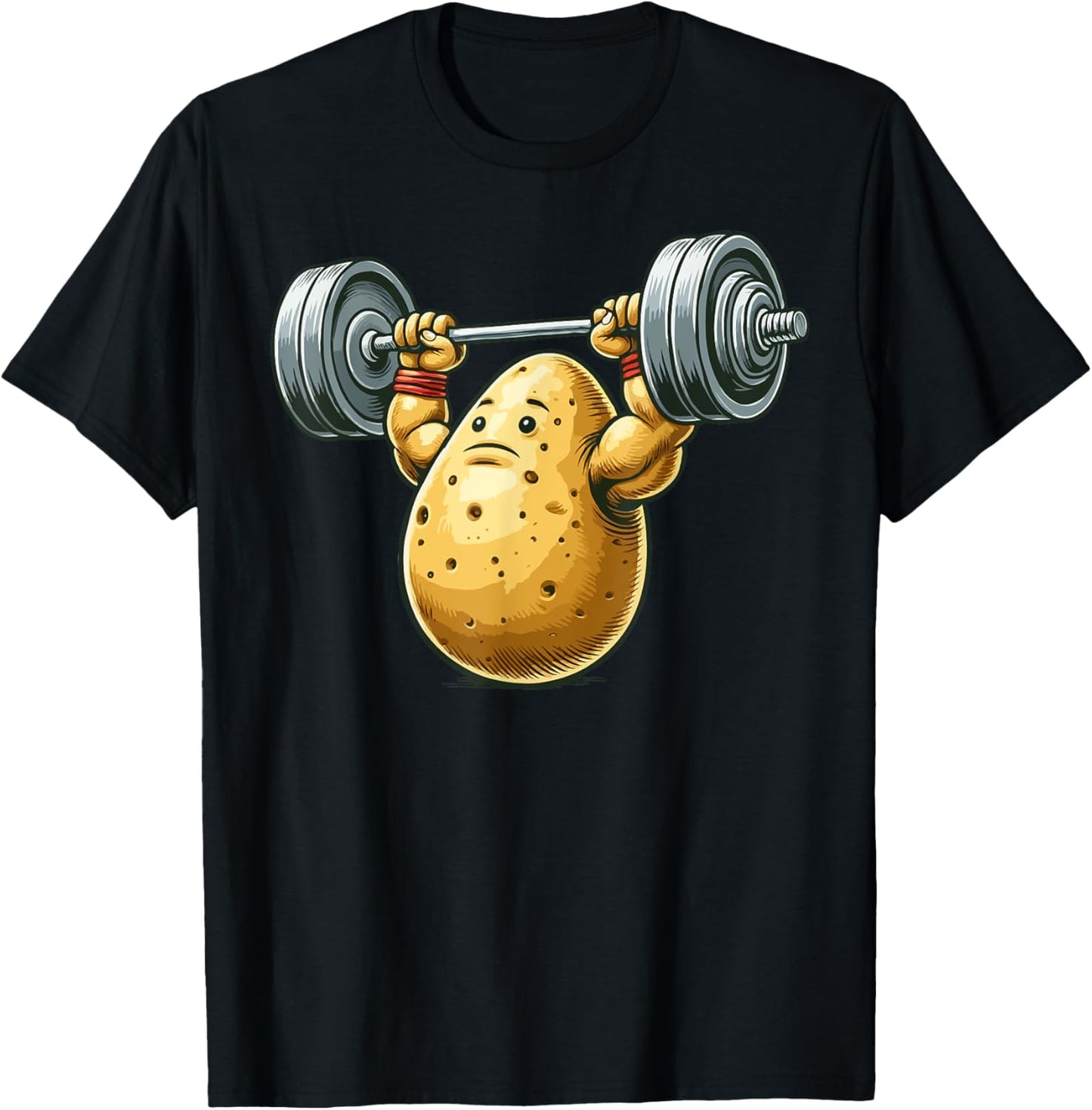 Funny Potato Weightlifting Artwork Funny Weightlifting T-Shirt - T-Shirt | Black