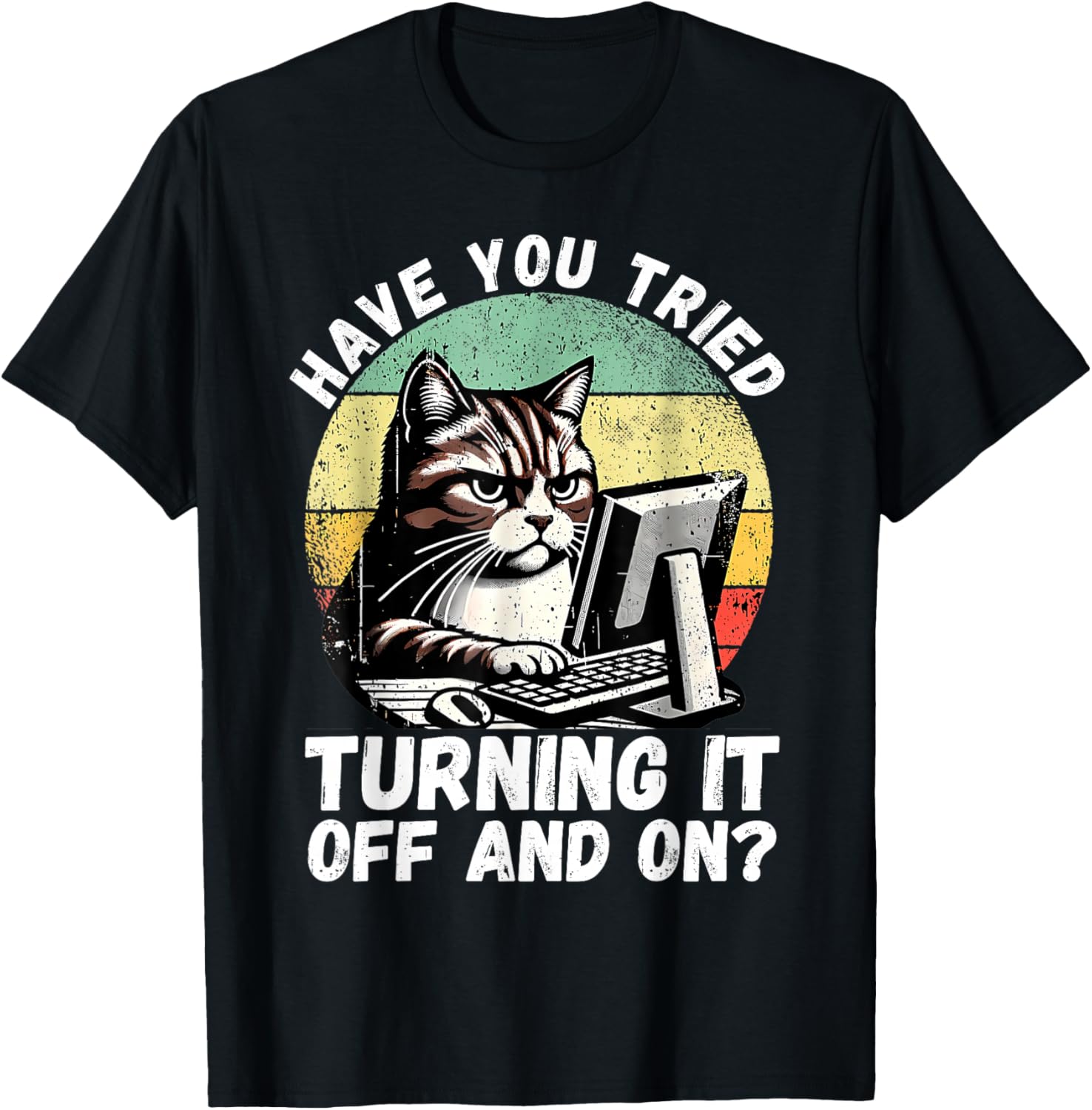 Humor Computer Tech Cat Tech Engineer Shirt Computer IT Guy T-Shirt - T-Shirt | Black