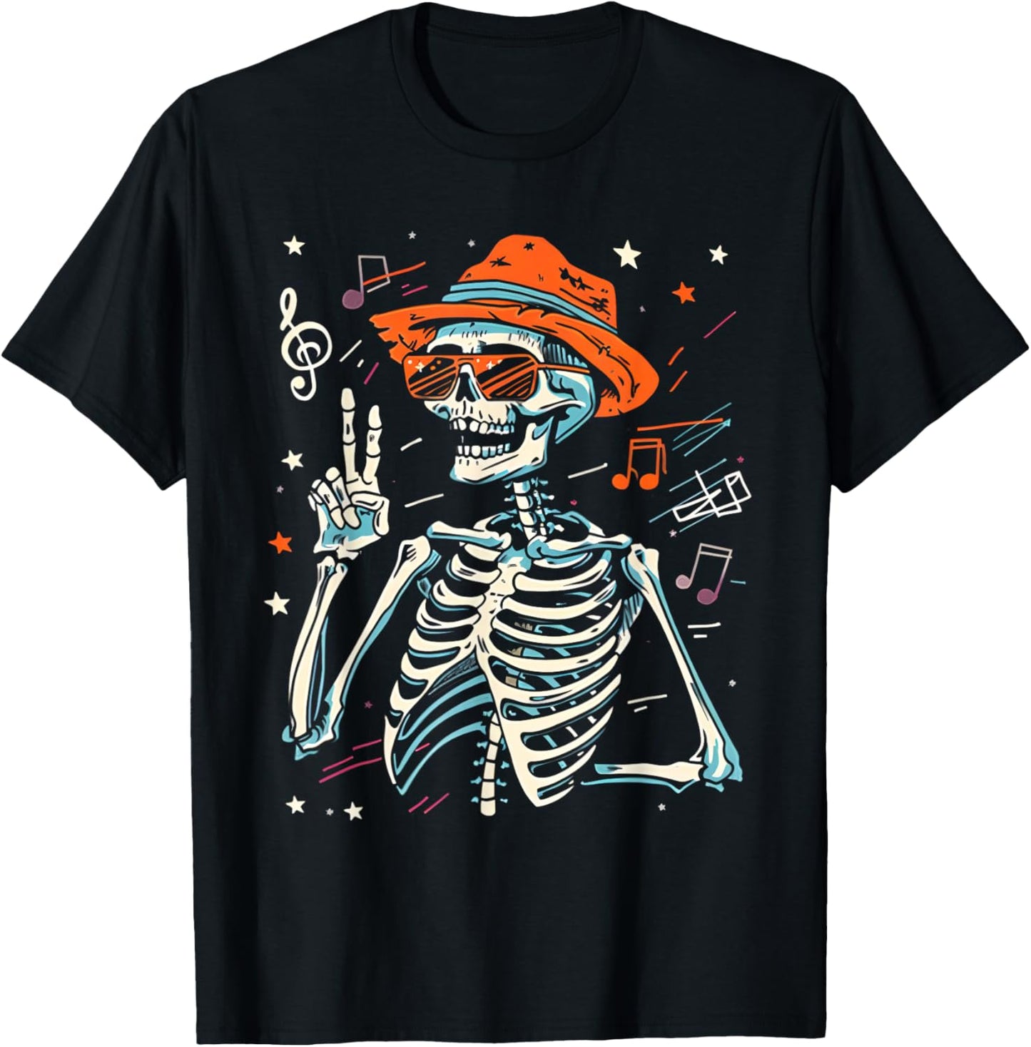 Funny Halloween Rocker Skeleton Hand Rock On Halloween T-Shirt - T-Shirt | Black