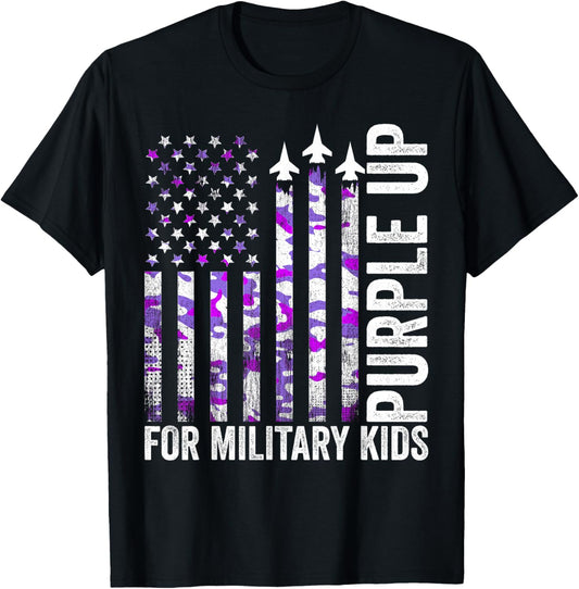 Purple Up for Military Kids USA Flag Military Child Month T-Shirt - T-Shirt | Black