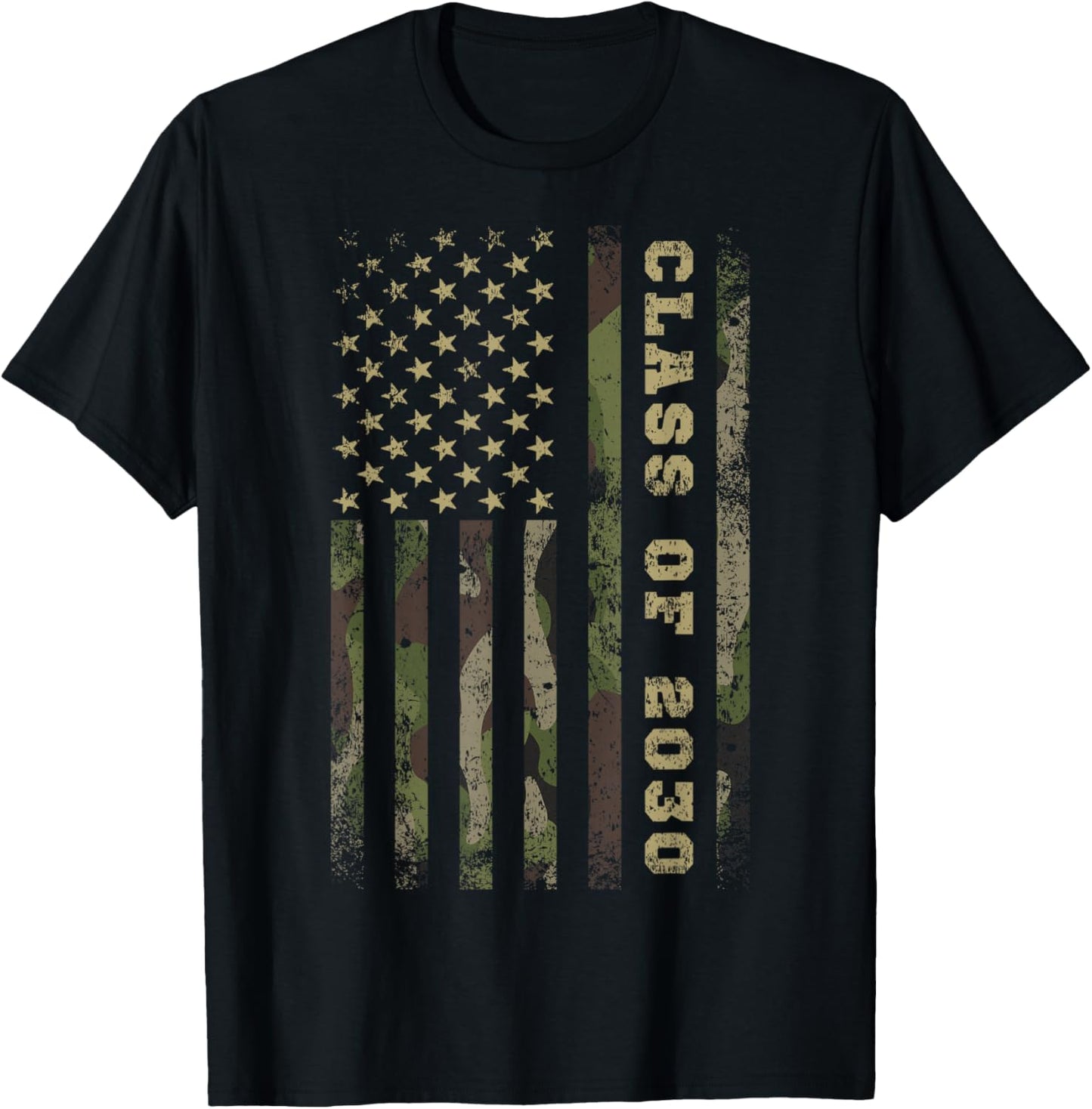 Camo Camouflage Class of 2030 USA Flag High School College T-Shirt - T-Shirt | Black