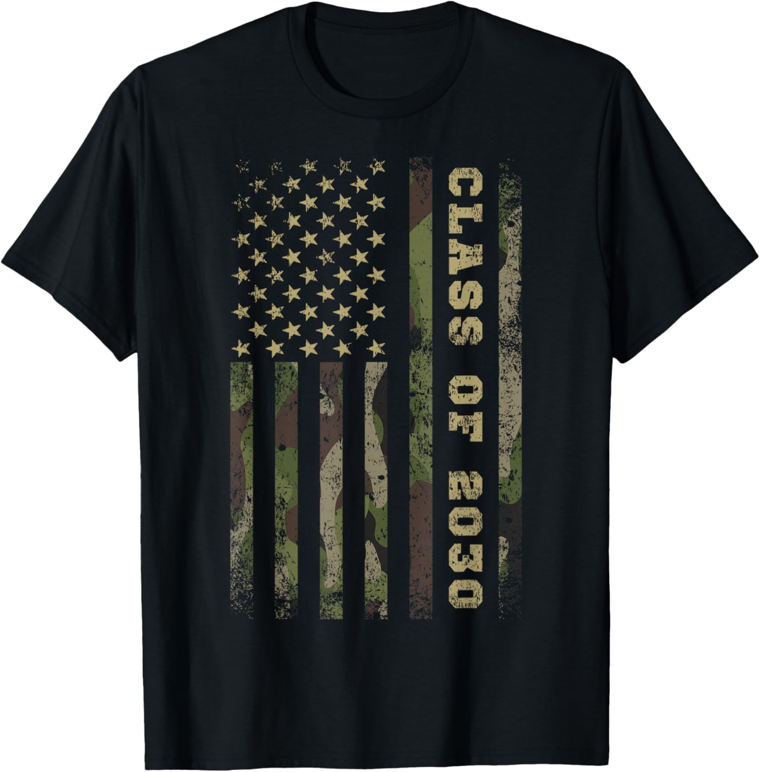 Camo Camouflage Class of 2030 USA Flag High School College T-Shirt - T-Shirt | Black