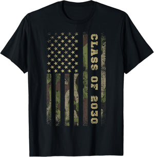 Camo Camouflage Class of 2030 USA Flag High School College T-Shirt - T-Shirt | Black