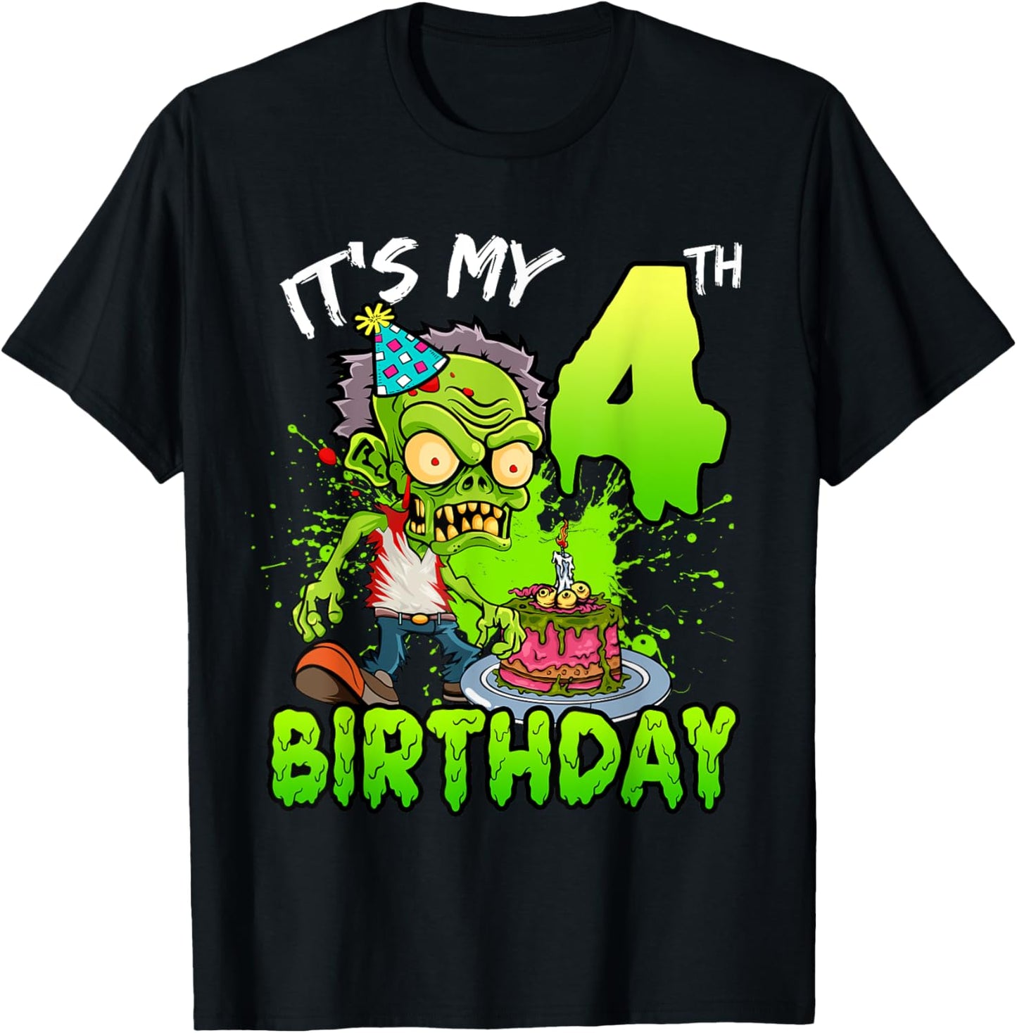 It's My 4th Birthday Zombie Lover 4 Year Old Boys Girls T-Shirt - T-Shirt | Black