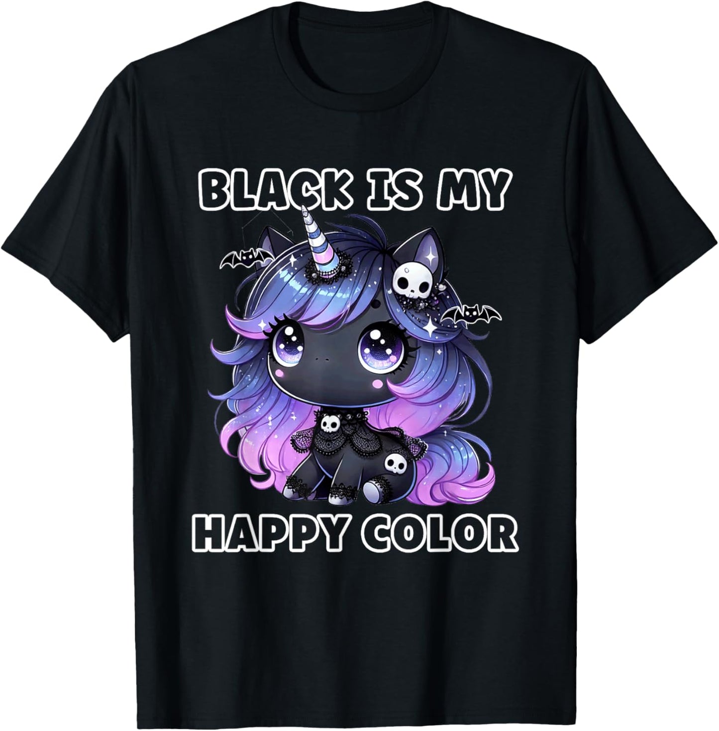 Goth Girl Black is My Happy Color Gothic Unicorn Emo Girl T-Shirt - T-Shirt | Black