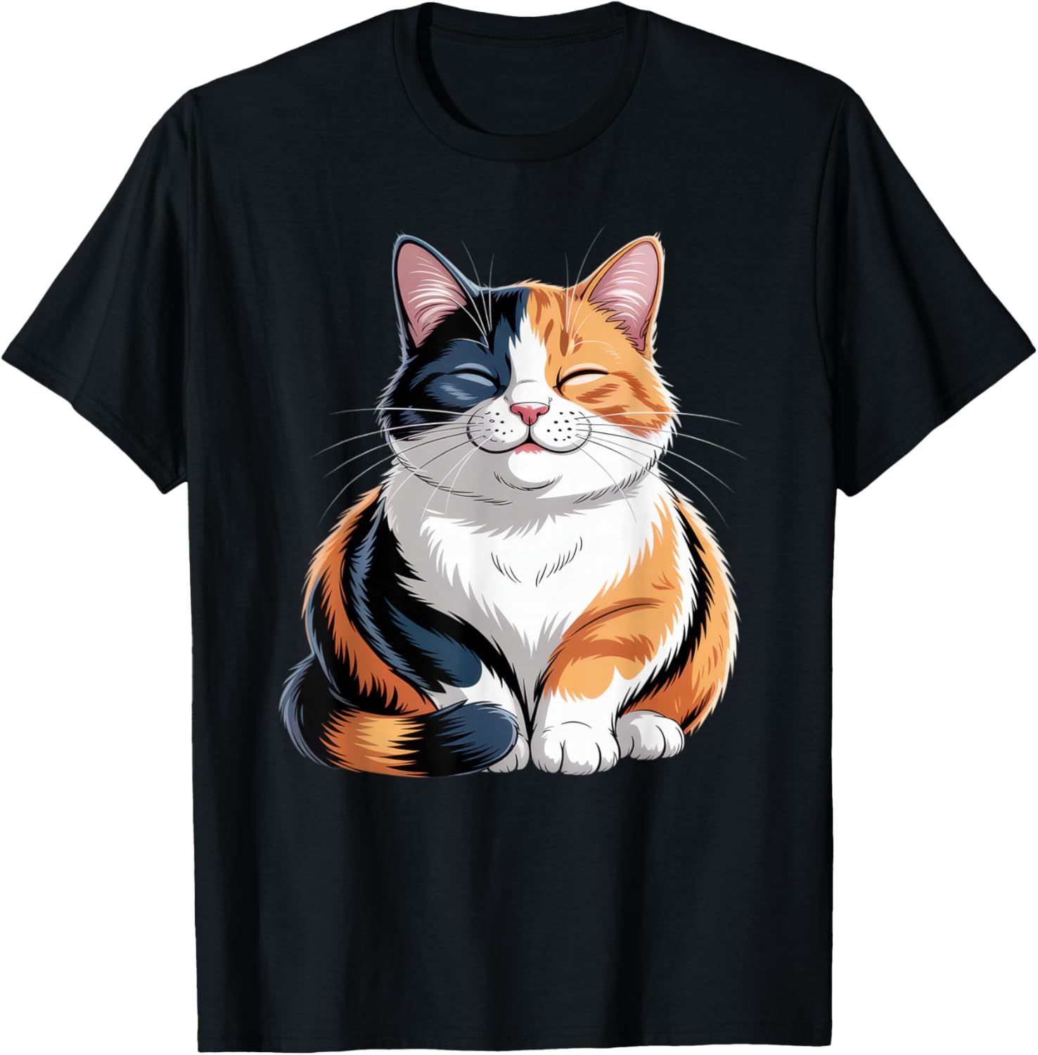 Adorable Cat Art for Cat Lovers Relaxing Calico Cat T-Shirt - T-Shirt | Black
