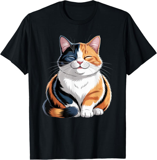 Adorable Cat Art for Cat Lovers Relaxing Calico Cat T-Shirt - T-Shirt | Black