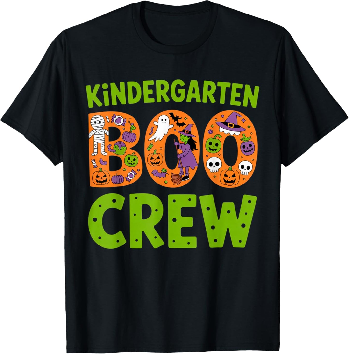 Kindergarten Boo Crew Funny Halloween Teacher Kids T-Shirt - T-Shirt | Black