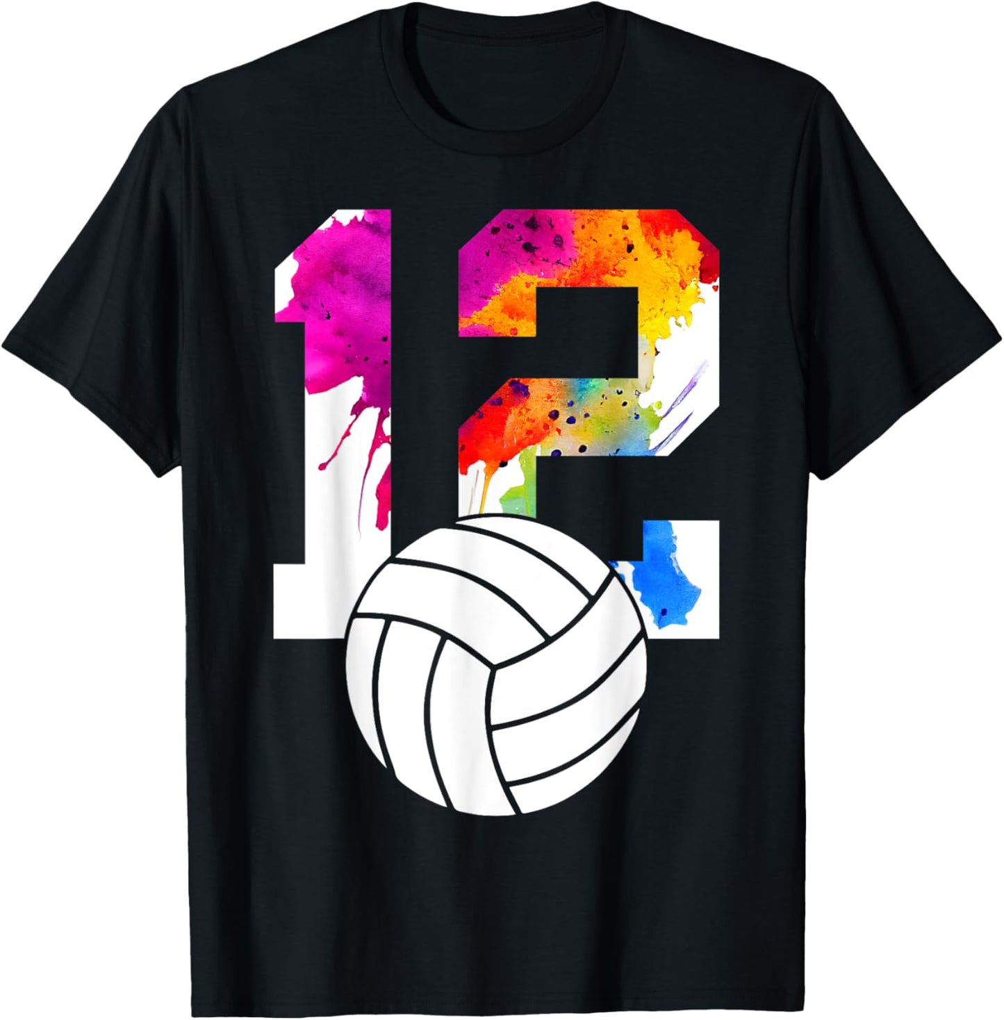 Number 12 Volleyball 12th Birthday T-Shirt - T-Shirt | Black