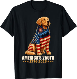 America's 250th Anniversary 1776 2026 Golden Retriever Dog T-Shirt - T-Shirt | Black